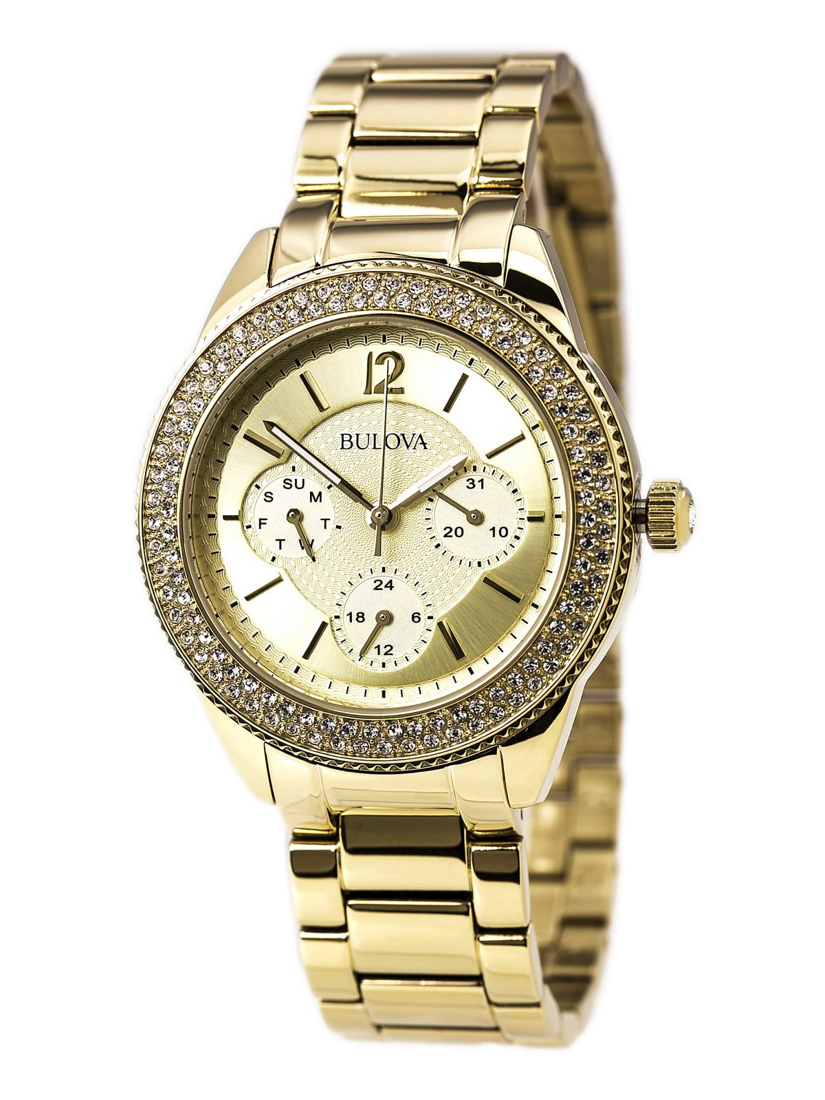 Bulova Multi Function Gold Dial Gold Steel Strap Watch for Women - 97N102 Watches Bulova   