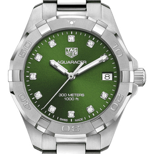 Tag Heuer Aquaracer Quartz 32mm Emerald Green Dial Silver Steel Strap Watch for Women - WBD1316.BA0740 Watches Tag Heuer   