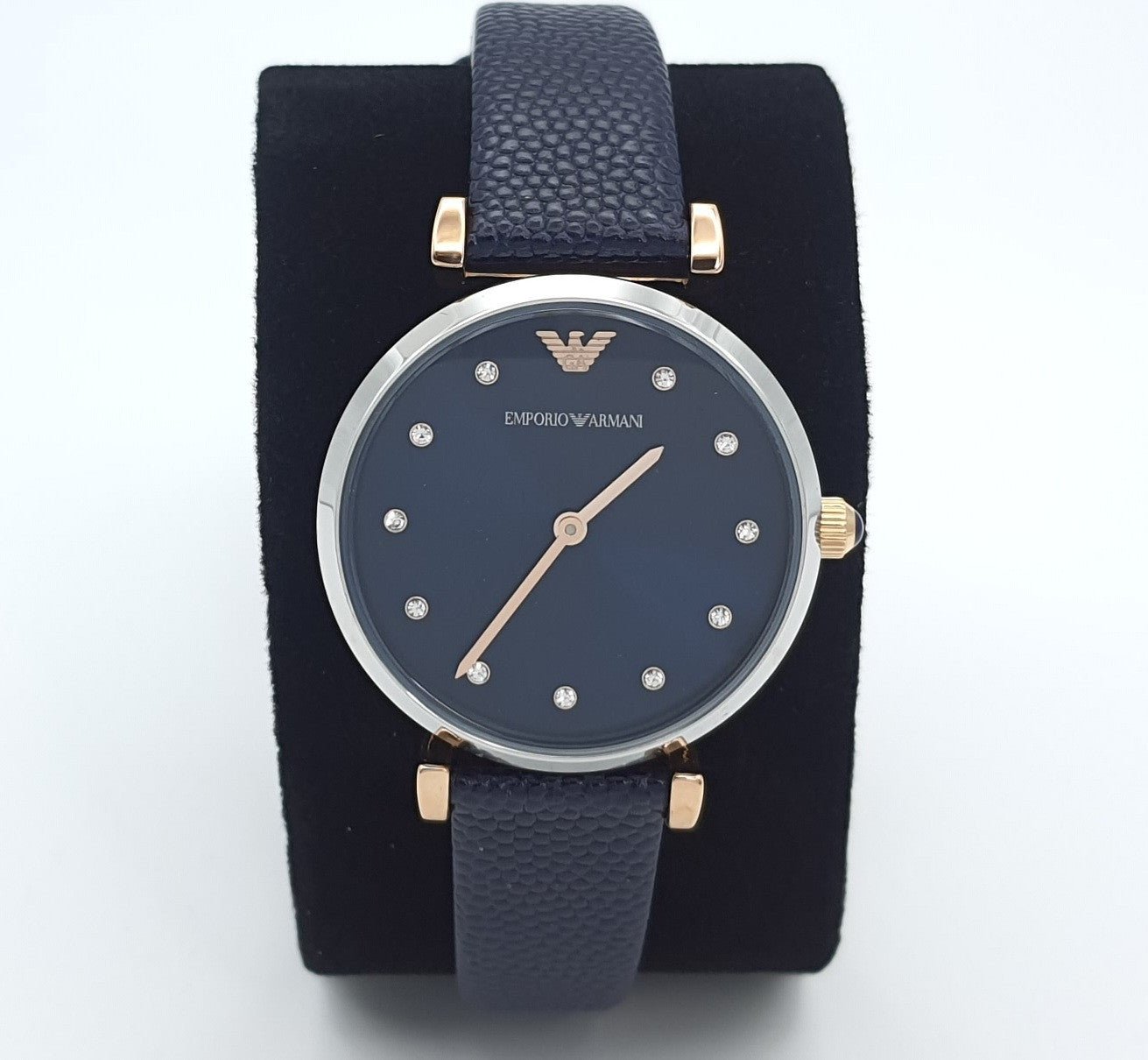 Emporio Armani Gianni T Bar Analog Blue Dial Black Leather Strap Watch For Women - AR1989 Watches Emporio Armani   