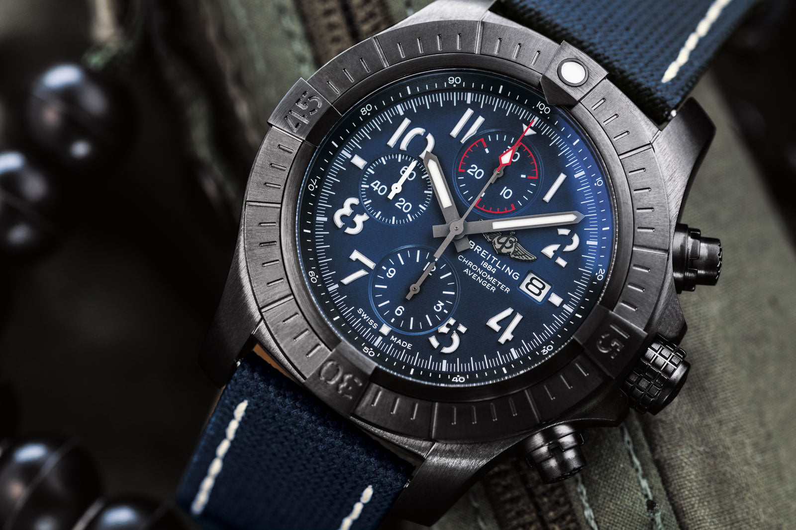 Breitling Super Avenger Chronograph 48 Night Mission Blue Dial Blue Leather Strap Watch for Men - V13375101C1X2 Watches Breitling   