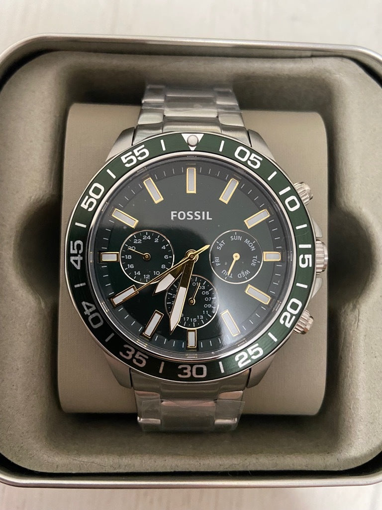 Fossil Bannon Chronograph Green Dial Silver Steel Strap Watch for Men - BQ2492 Watches Fossil   