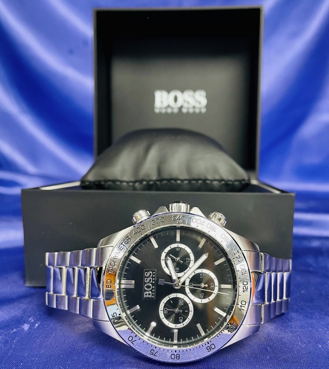 Hugo Boss Ikon Black Dial Silver Steel Strap Watch for Men - 1512965 Watches Hugo Boss   