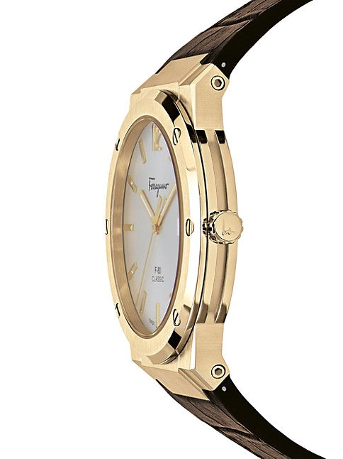 Salvatore Ferragamo F-80 Classic Silver Dial Brown Leather Strap Watch for Men - SFDT00419 Watches Salvatore Ferragamo   