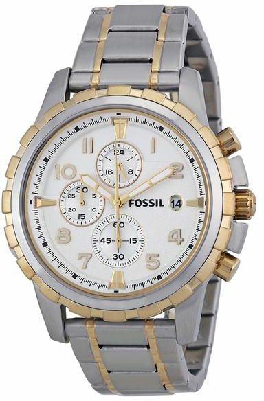 Fossil Dean Chronograph White Dial Silver Steel Strap Watch for Men - FS4795 Watches Fossil   