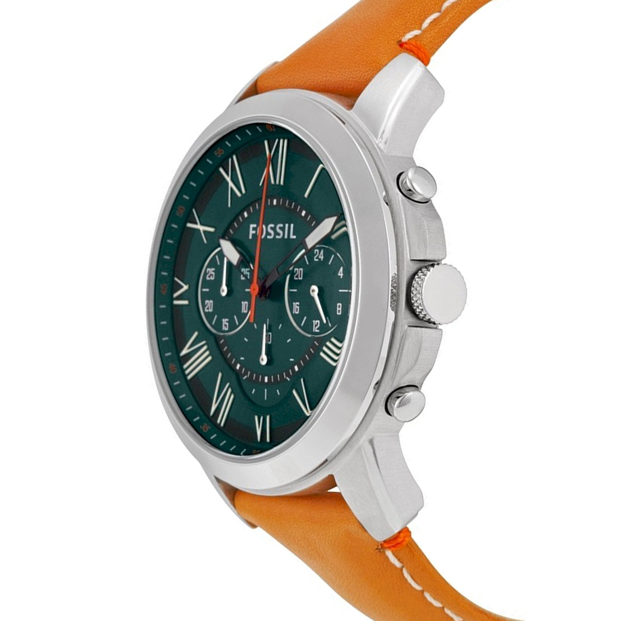 Fossil Grant Chronograph Green Dial Brown Leather Strap Watch for Men - FS4918 Watches Fossil   