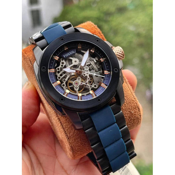 Fossil Modern Machine Automatic Skeleton Blue Dial Two Tone Steel Strap Watch for Men - ME3133 Watches Fossil   