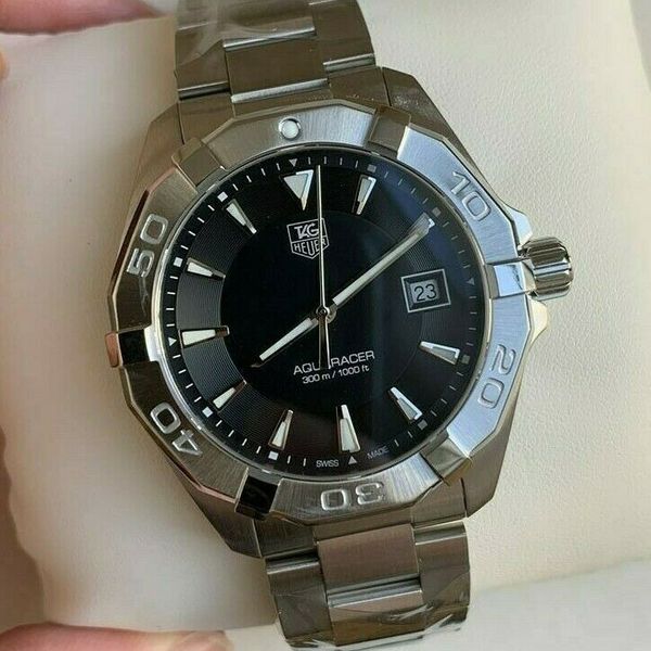 Tag Heuer Aquaracer 41mm Quartz Black Dial Silver Steel Strap Watch for Men - WAY1110.BA0928 Watches Tag Heuer   