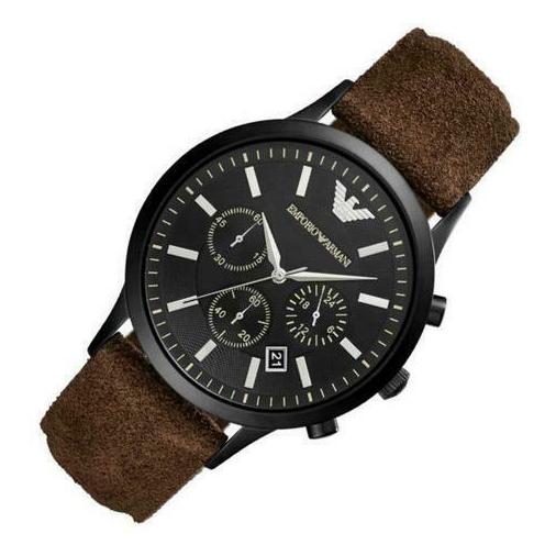 Emporio Armani Chronograph Black Dial Brown Leather Strap Watch For Men - AR11078 Watches Emporio Armani   