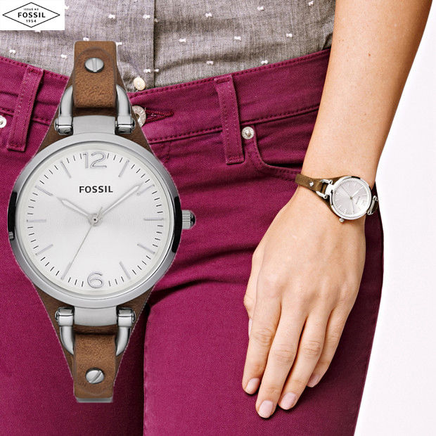 Fossil Georgia White Dial Brown Leather Strap Watch for Women - ES3060 Watches Fossil   