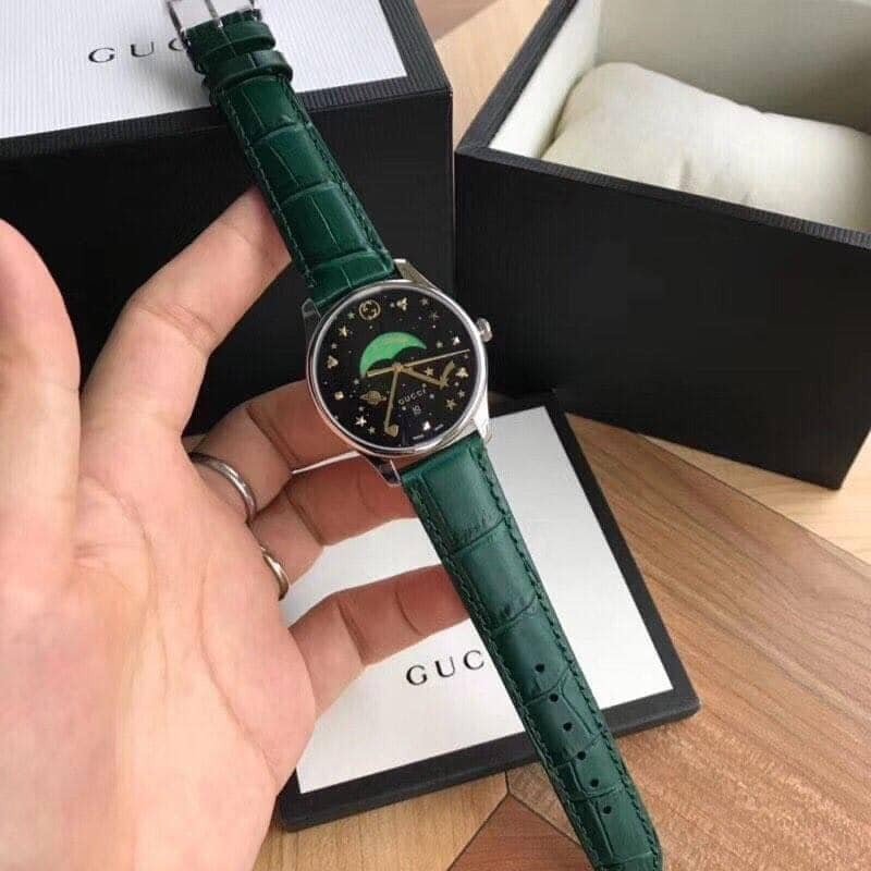 Gucci G-Timeless Black Dial Green Leather Strap Unisex Watch - YA126326 Watches Gucci   