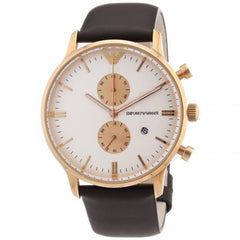 Emporio Armani Gianni Classic Chronograph White Dial Brown Leather Strap Watch For Men - AR0398 Watches Emporio Armani   