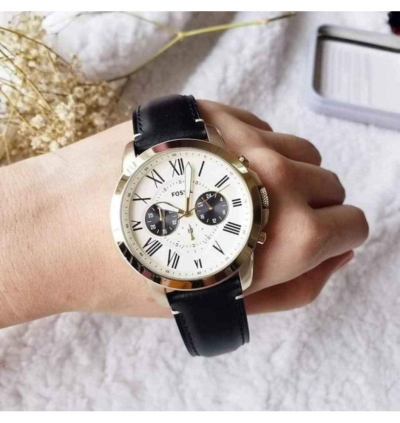 Fossil Grant Chronograph White Dial Black Leather Strap Watch for Men - FS5272 Watches Fossil   