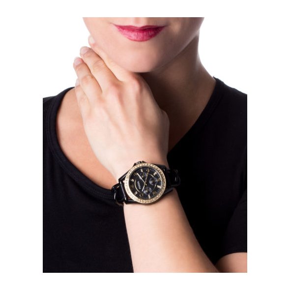 Fossil Riley Black Dial Black Leather Strap Watch for Women - ES3696 Watches Fossil   