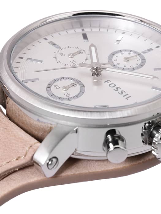 Fossil Boyfriend Chronograph White Dial Brown Leather Strap Watch for Women - ES3625 Watches Fossil   