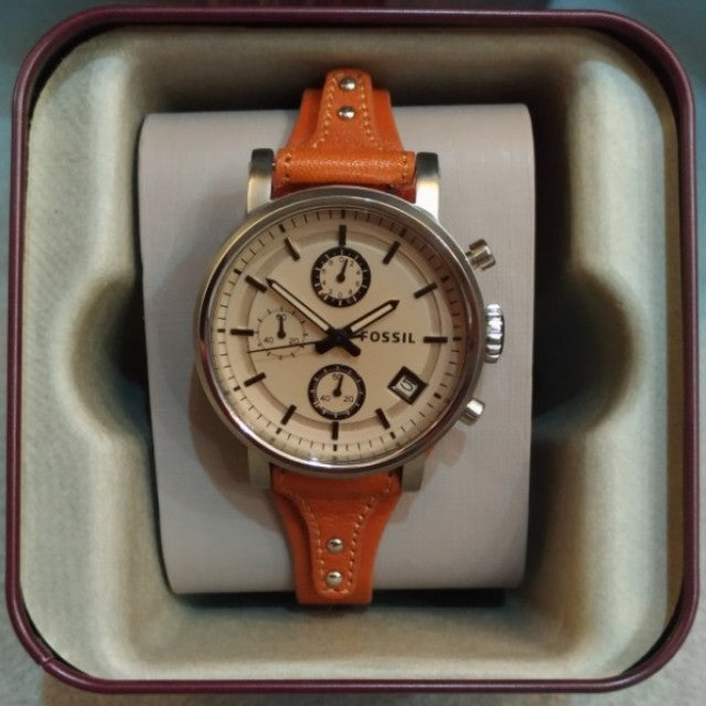 Fossil Original Boyfriend Sport Chronograph Beige Dial Brown Leather Strap Watch for Women - ES4046 Watches Fossil   