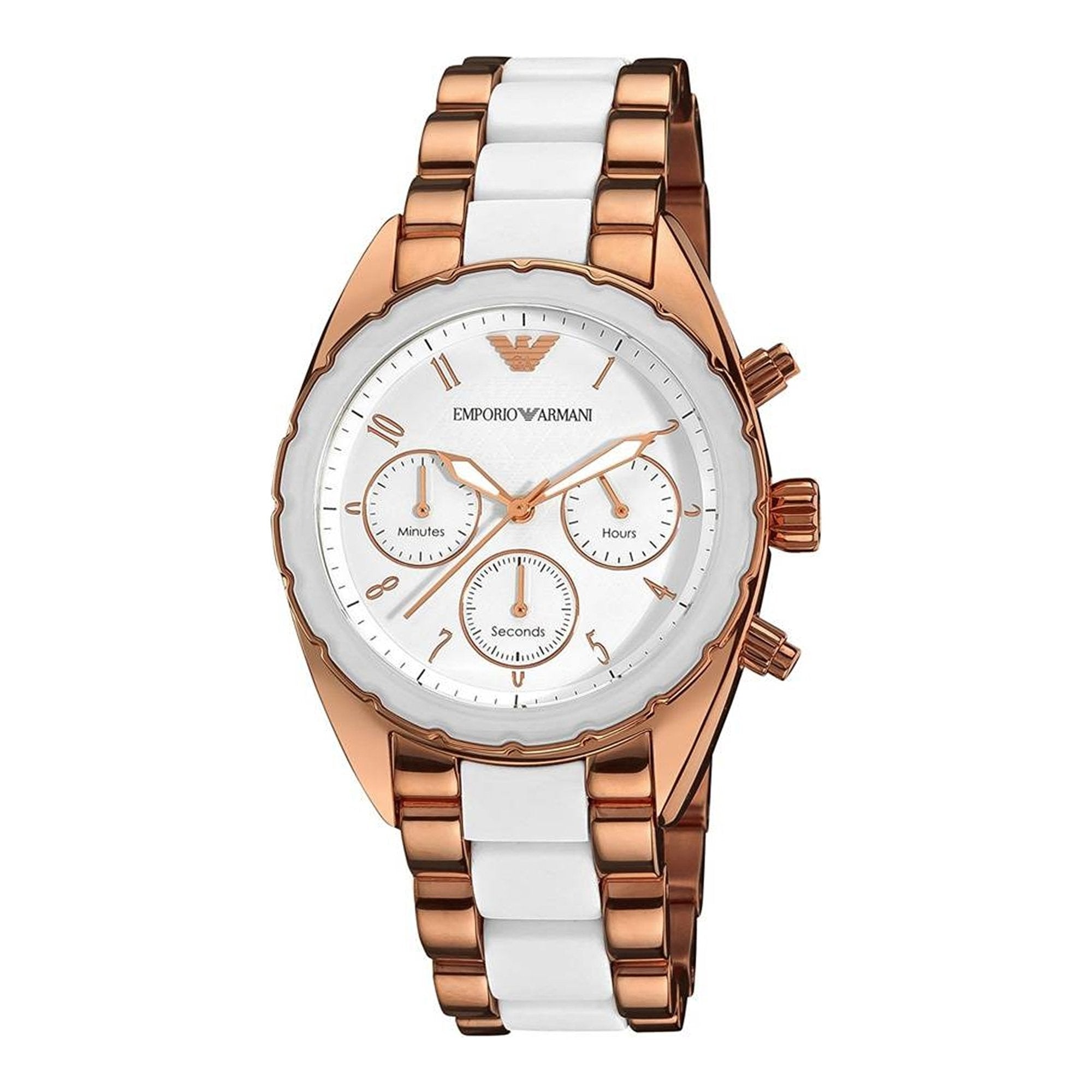 Emporio Armani Sportivo White Dial Rose Gold & White Stainless Steel Watch For Women - AR5942 Watches Emporio Armani   