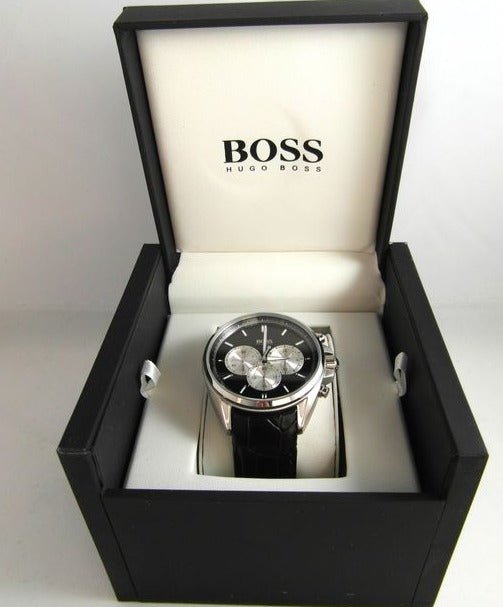 Hugo Boss Driver Black Dial Black Leather Strap Watch for Men - 1512879 Watches Hugo Boss   