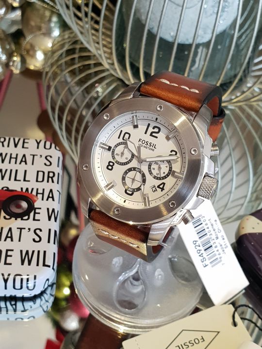 Fossil Modern Machine White Dial Brown Leather Strap Watch for Men - FS4929 Watches Fossil   