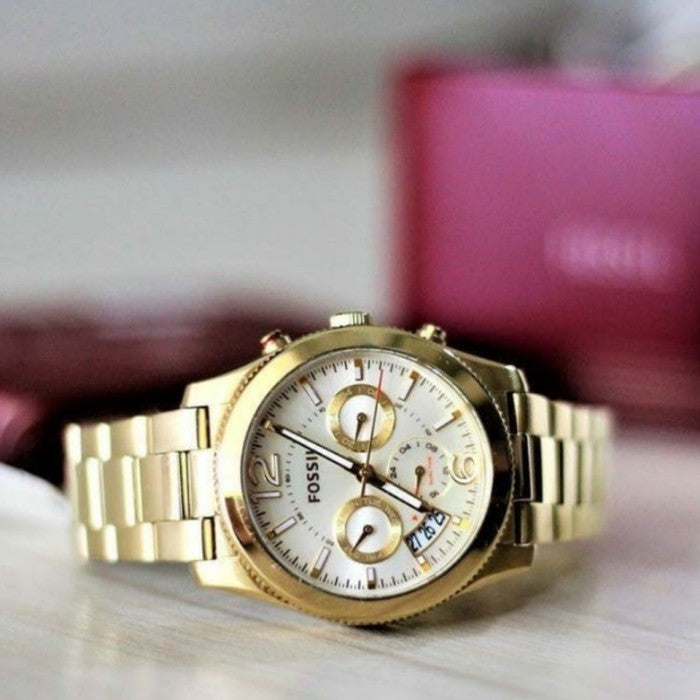 Fossil Boyfriend Gold Dial Gold Steel Strap Watch for Women - ES3884 Watches Fossil   