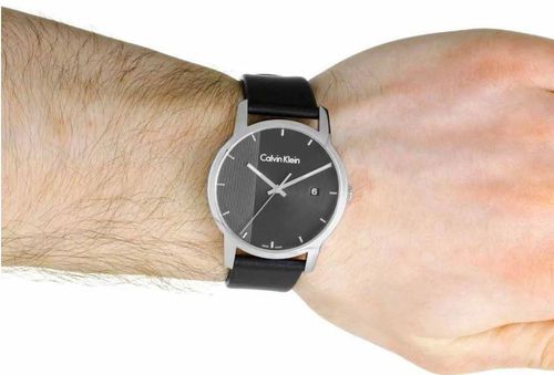 Calvin Klein City Quartz Black Dial Black Leather Strap Watch for Men - K2G2G1C1 Watches Calvin Klein   