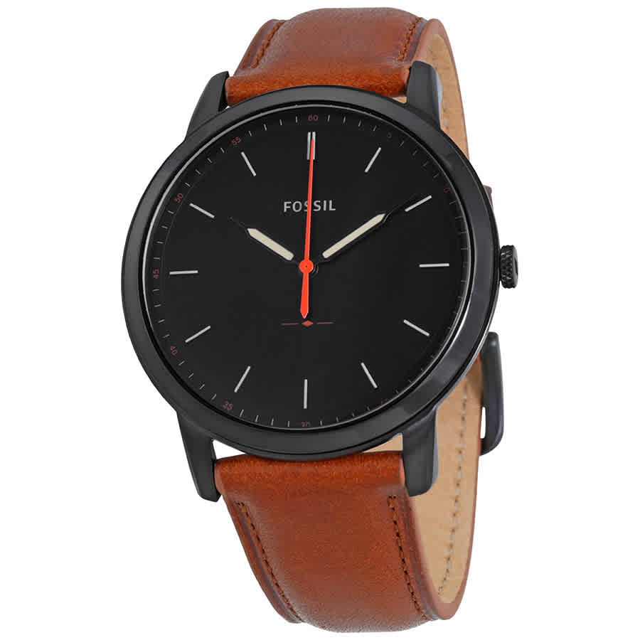 Fossil The Minimalist Black Dial Brown Leather Strap Watch for Men - FS5305 Watches Fossil   