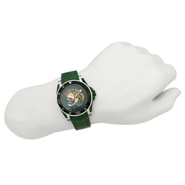 Gucci Dive Tiger Green Dial Green Rubber Strap Watch For Men - YA136316 Watches Gucci   