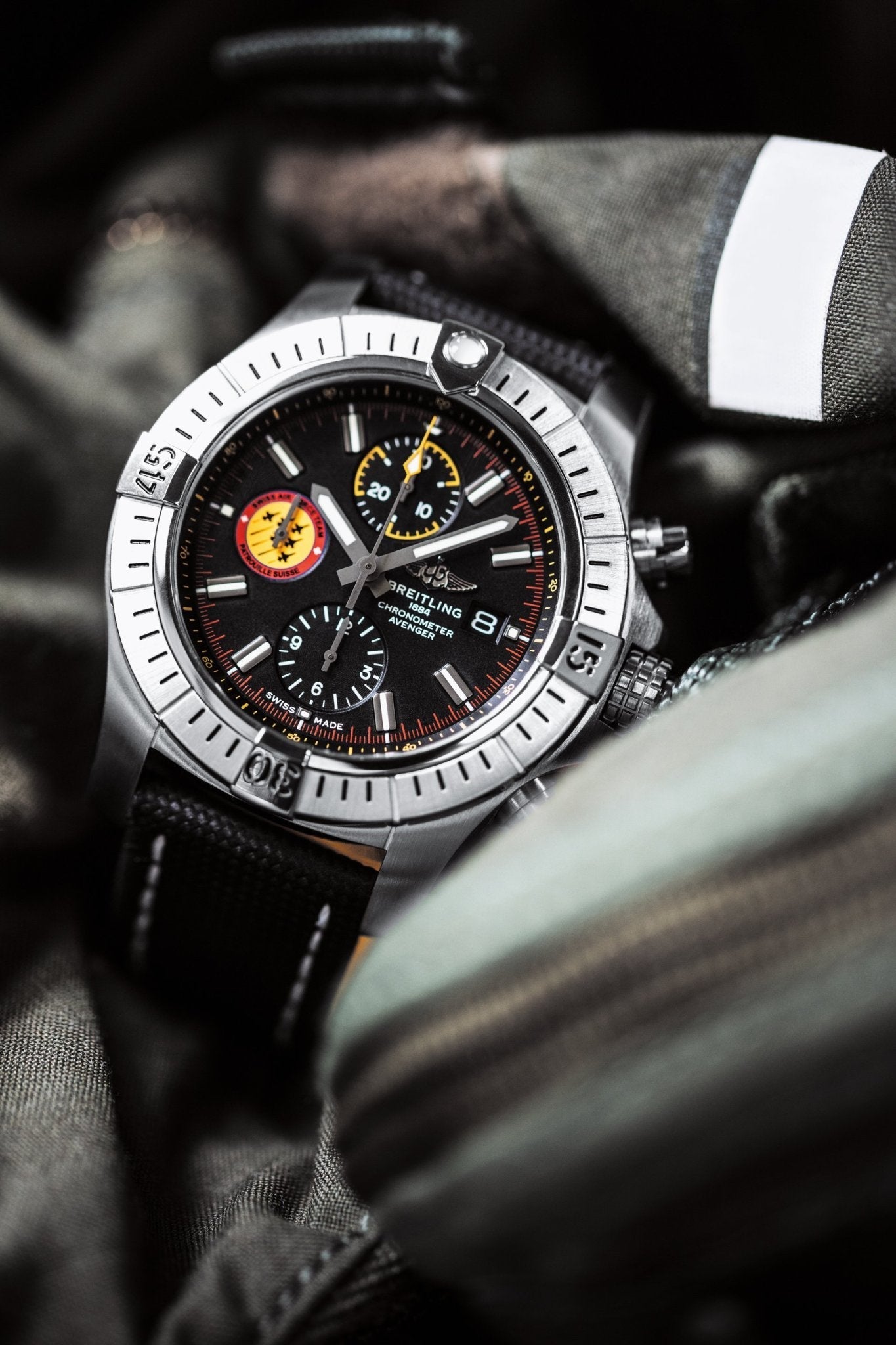 Breitling Avenger Chronograph 45mm Swiss Air Force Team Black Dial Black Nylon Strap Watch for Men - A133171A1B1X1 Watches Breitling   