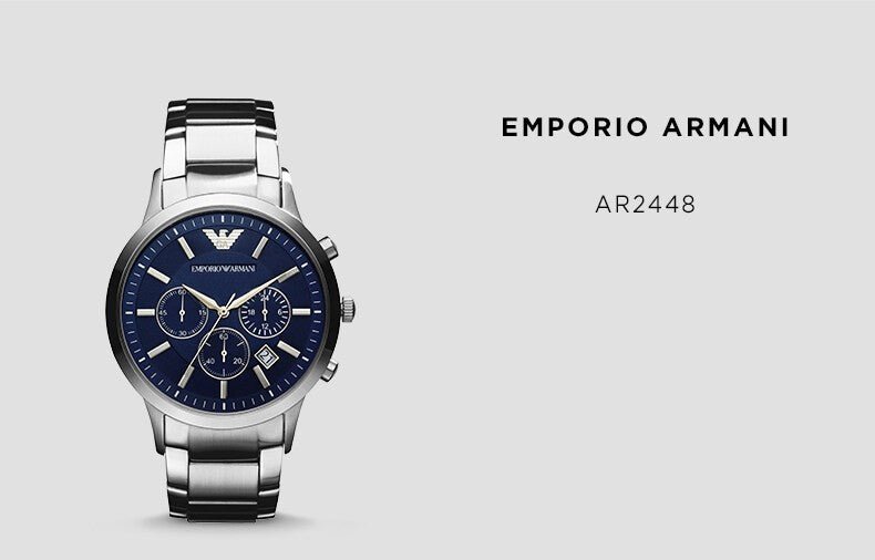 Emporio Armani Renato Chronograph Blue Dial Stainless Steel Strap Watch For Men - AR2448 Watches Emporio Armani   