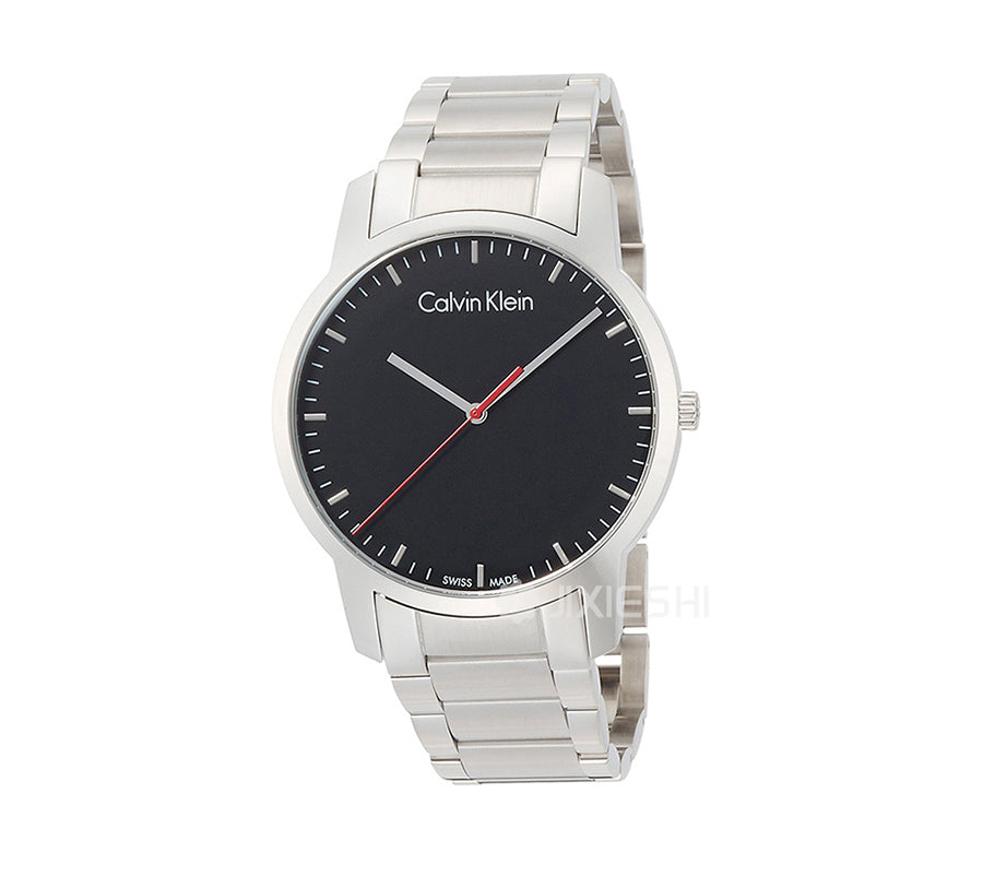 Calvin Klein City Black Dial Silver Steel Strap Watch for Men - K2G2G141 Watches Calvin Klein   