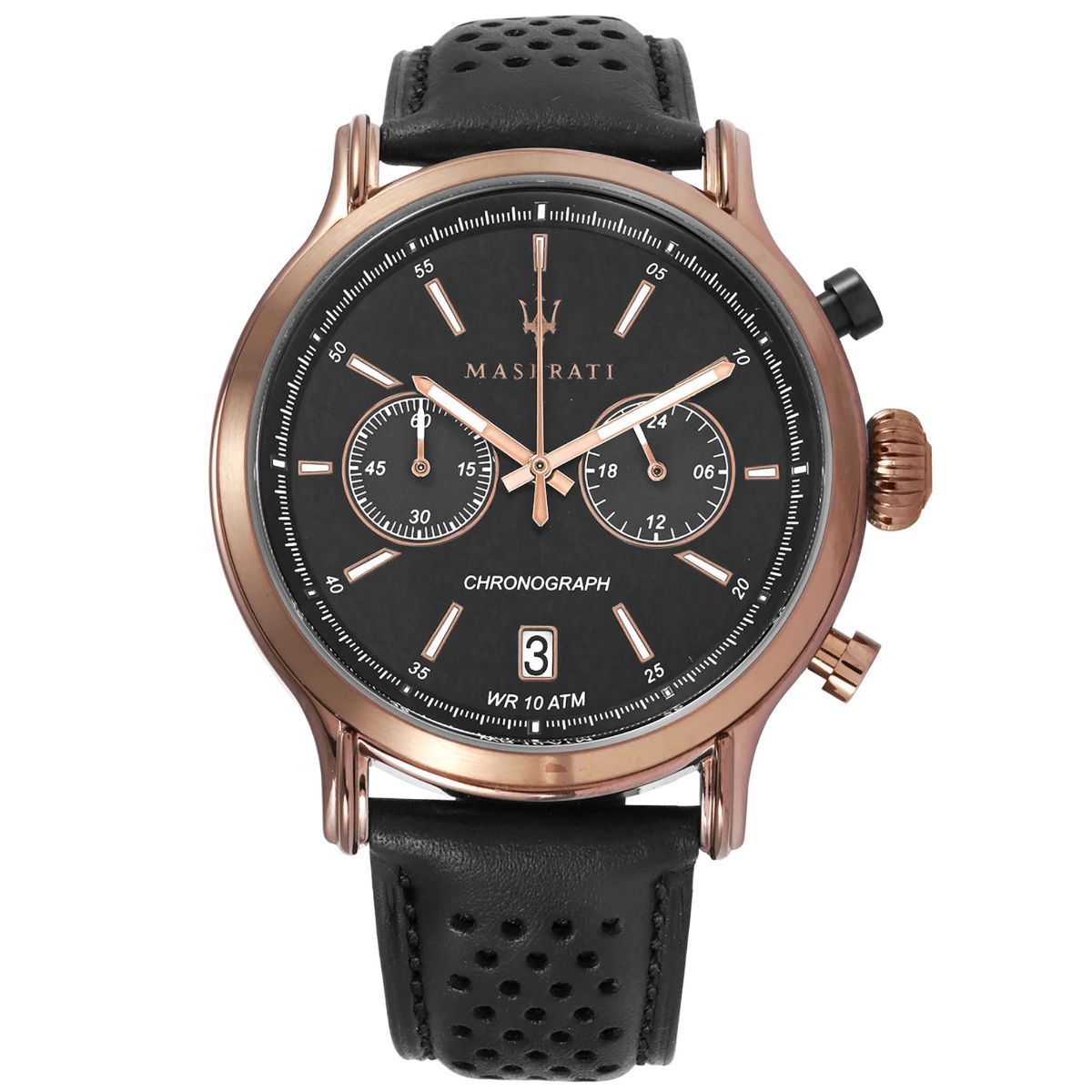 Maserati Legend Chronograph Black Dial Black Leather Strap Watch For Men - R8871638001 Watches Maserati   