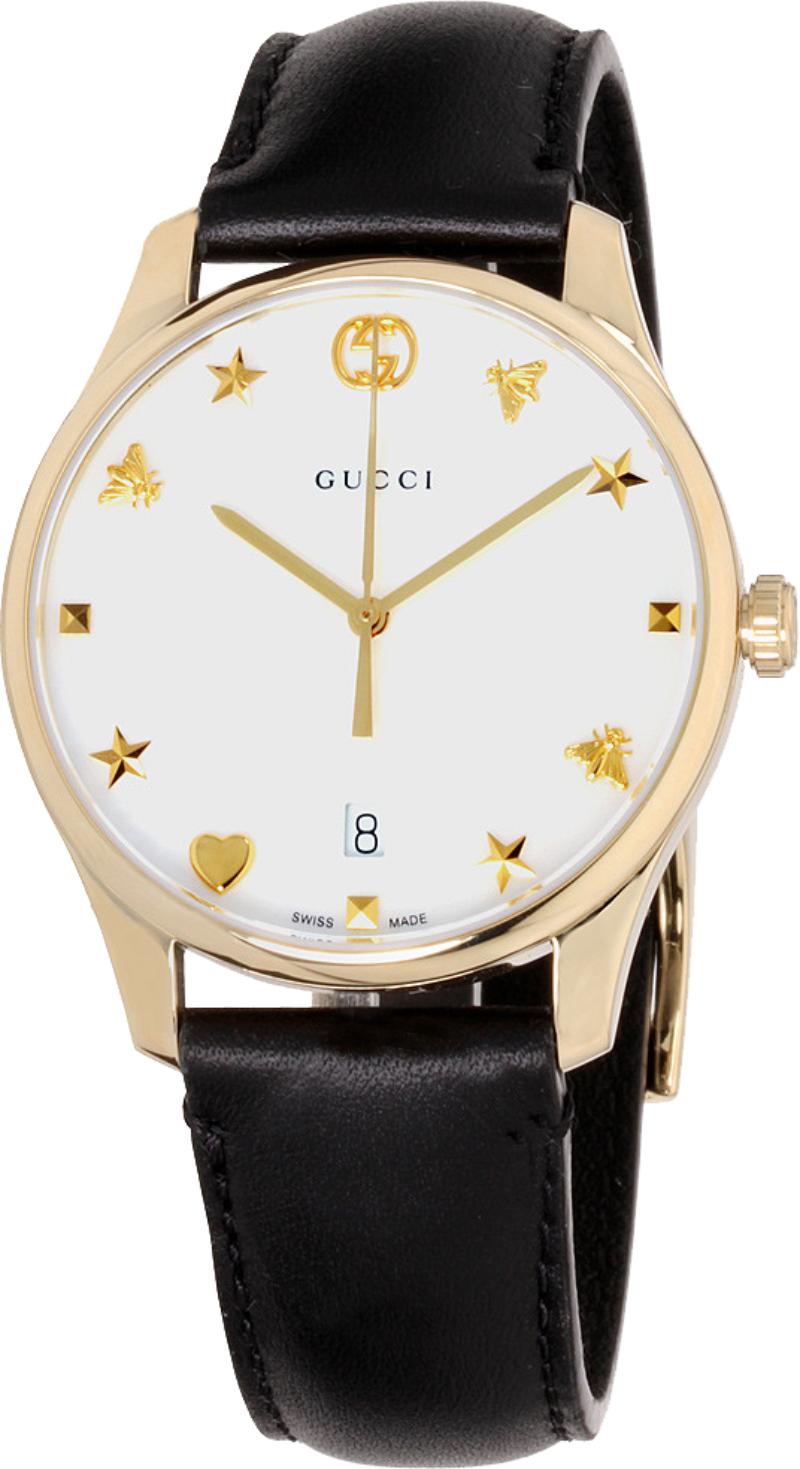 Gucci G-Timeless Mother of Pearl Dial Black Leather Strap Watch For Women - YA1264044 Watches Gucci   