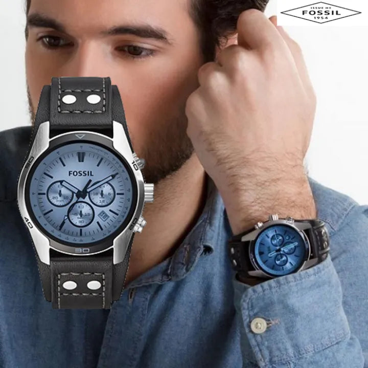 Fossil Coachman Chronograph Blue Dial Black Leather Strap Watch for Men - CH2564 Watches Fossil   