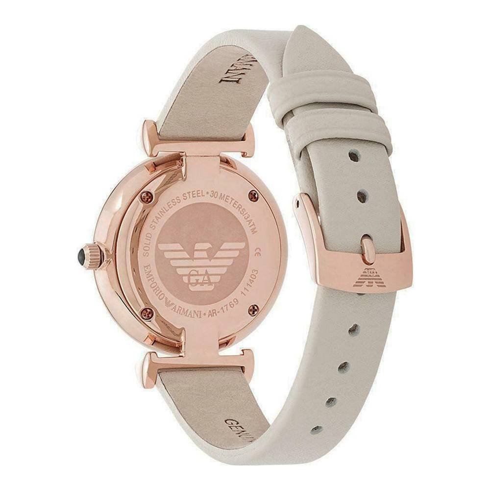 Emporio Armani Gianni T Bar Light Brown Dial White Leather Strap Watch For Women - AR1769 Watches Emporio Armani   