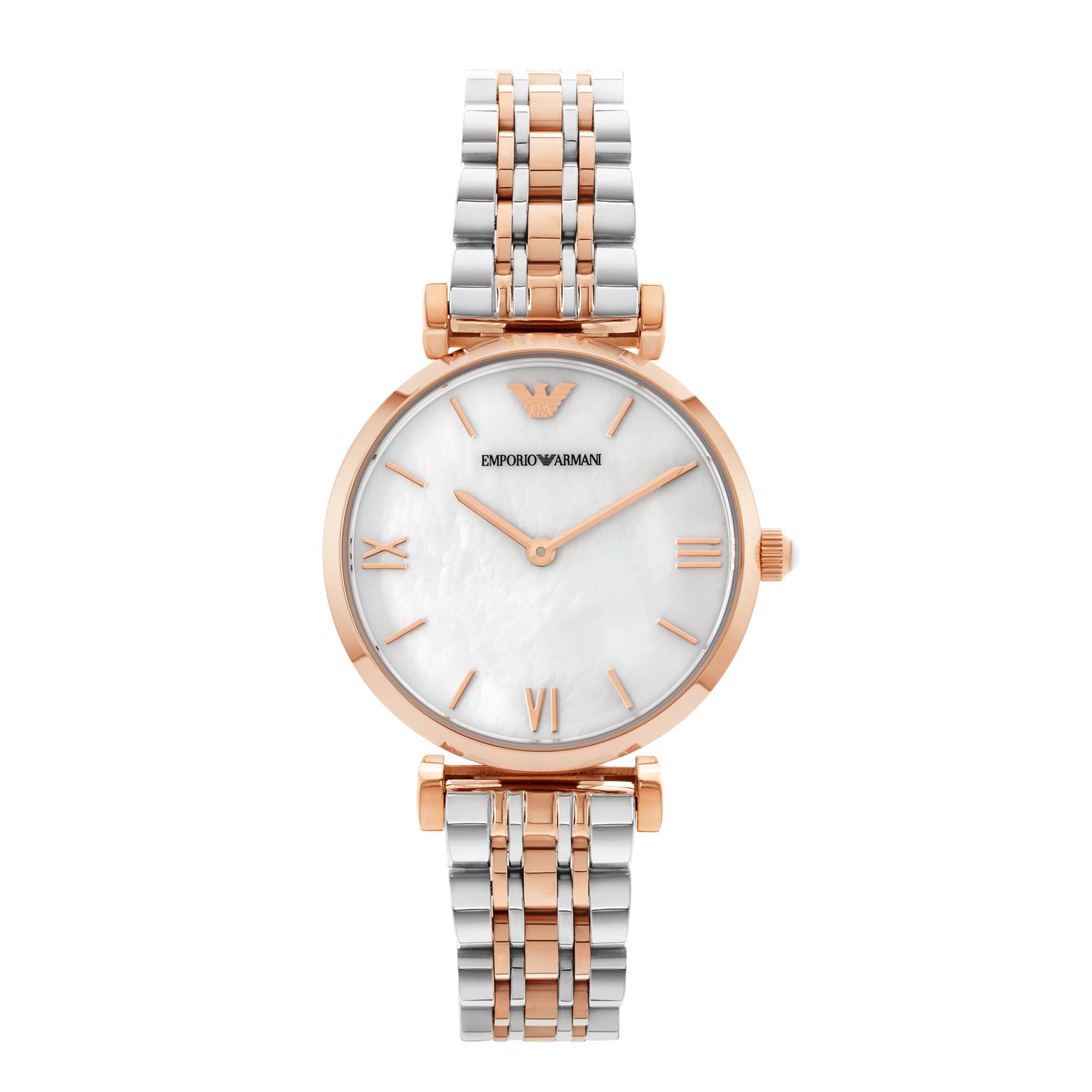 Emporio Armani T Bar Gianni Classic Mother Of Pearl Dial Two Tone Stainless Steel Watch For Women - AR1683 Watches Emporio Armani   