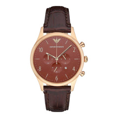 Emporio Armani Classic Chronograph Burgundy Dial Brown Leather Strap Watch For Men - AR1890 Watches Emporio Armani   