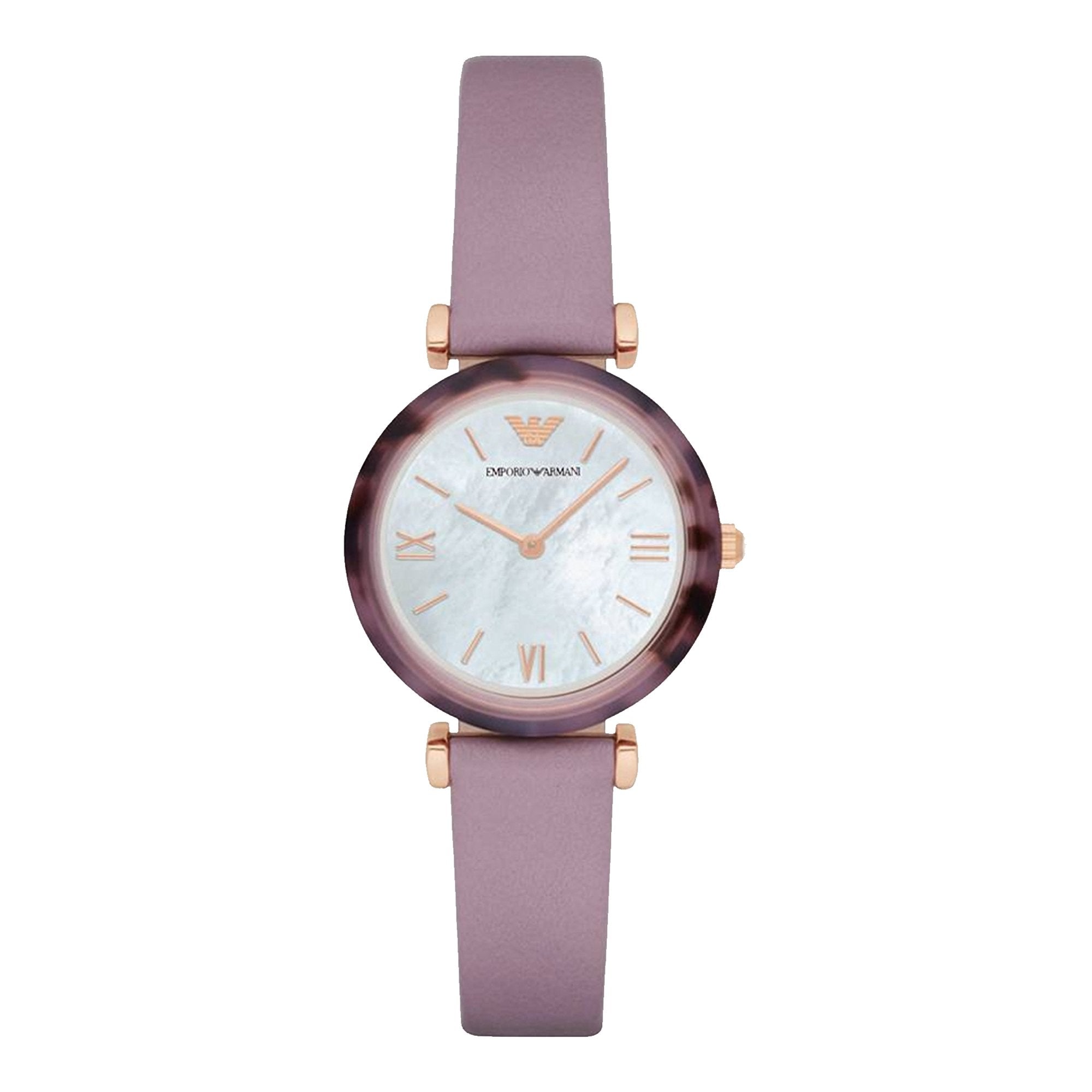 Emporio Armani Gianni Mother of Pearl Dial Purple Leather Strap Watch For Women - AR11003 Watches Emporio Armani   