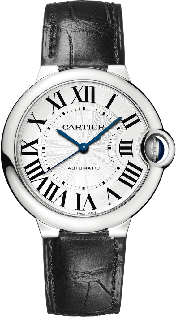 Cartier Ballon Bleu De Cartier Silver Dial Black Leather Strap Watch For Women - WSBB0030