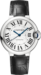 Cartier Ballon Bleu De Cartier Silver Dial Black Leather Strap Watch For Women - WSBB0030