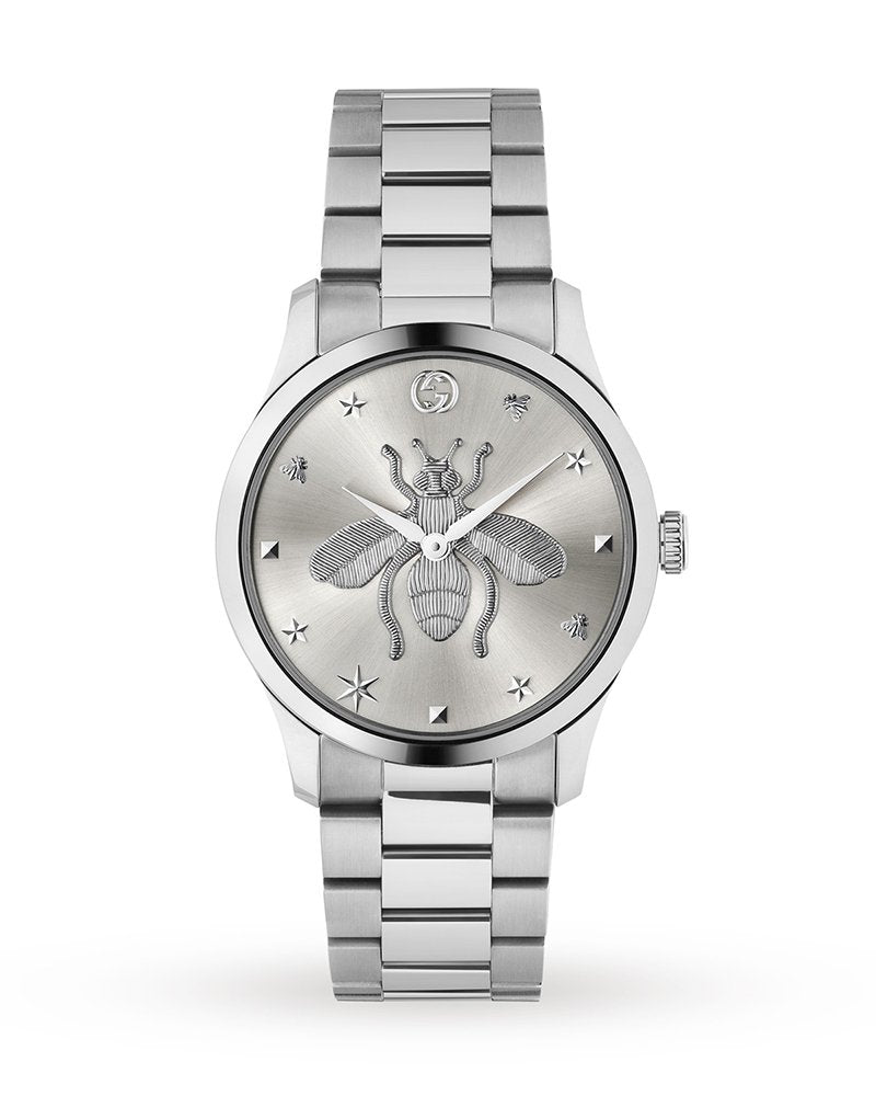 Gucci G Timeless Silver Dial Silver Steel Strap Watch For Women - YA1264126 Watches Gucci   