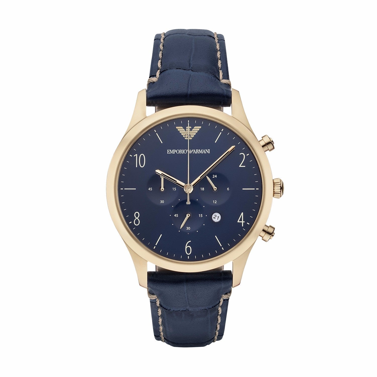 Emporio Armani Chronograph Midnight Blue Dial Blue Leather Strap Watch For Men - AR1862 Watches Emporio Armani   