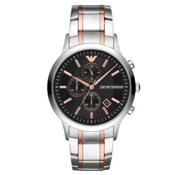 Emporio Armani Chronograph Black Dial Two Tone Stainless Steel Strap Watch For Men - AR11165 Watches Emporio Armani   