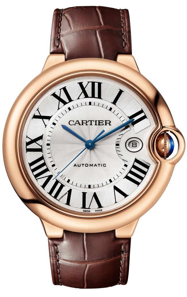 Cartier Ballon Bleu De Cartier Silver Dial Brown Leather Strap Watch For Men - WGBB0030