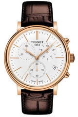 Tissot Carson Chronograph Premium White Dial Brown Leather Strap Watch For Men - T122.417.36.011.00 Watches Tissot   