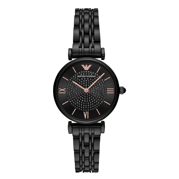 Emporio Armani Gianni T Bar All Black Diamond Dial Watch For Women - AR11245 Watches Emporio Armani   