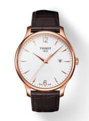 Tissot T Classic Tradition White Dial Brown Leather Strap Watch For Men - T063.610.36.037.00 Watches Tissot   