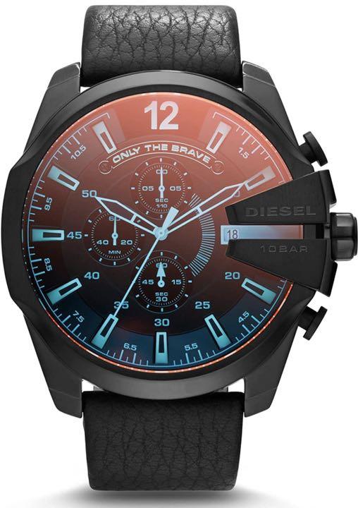 Diesel Mega Chief Black Dial Black Leather Strap Watch For Men - DZ4323 Watches Diesel   