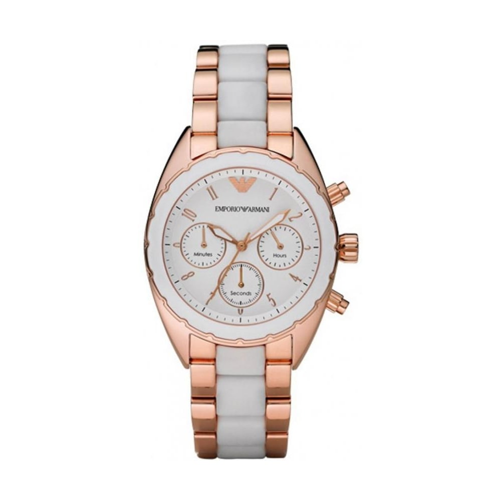 Emporio Armani Sportivo White Dial Rose Gold & White Stainless Steel Watch For Women - AR5942 Watches Emporio Armani   