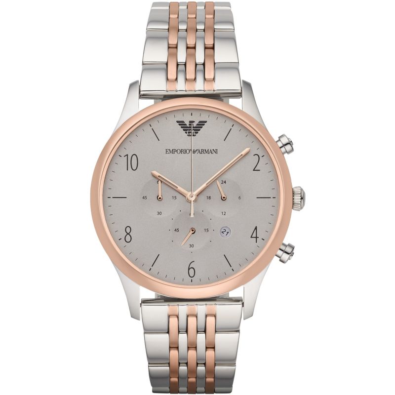 Emporio Armani Beta Chronograph Grey Dial Two-Tone Stainless Steel Strap Watch For Men - AR1864 Watches Emporio Armani   