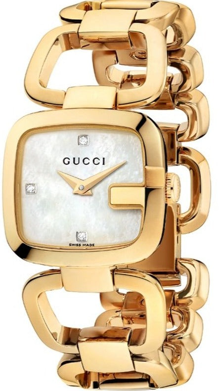 Gucci G Gucci Diamonds Mother of Pearl Dial Yellow Gold Steel Strap Watch For Women - YA125513 Watches Gucci   