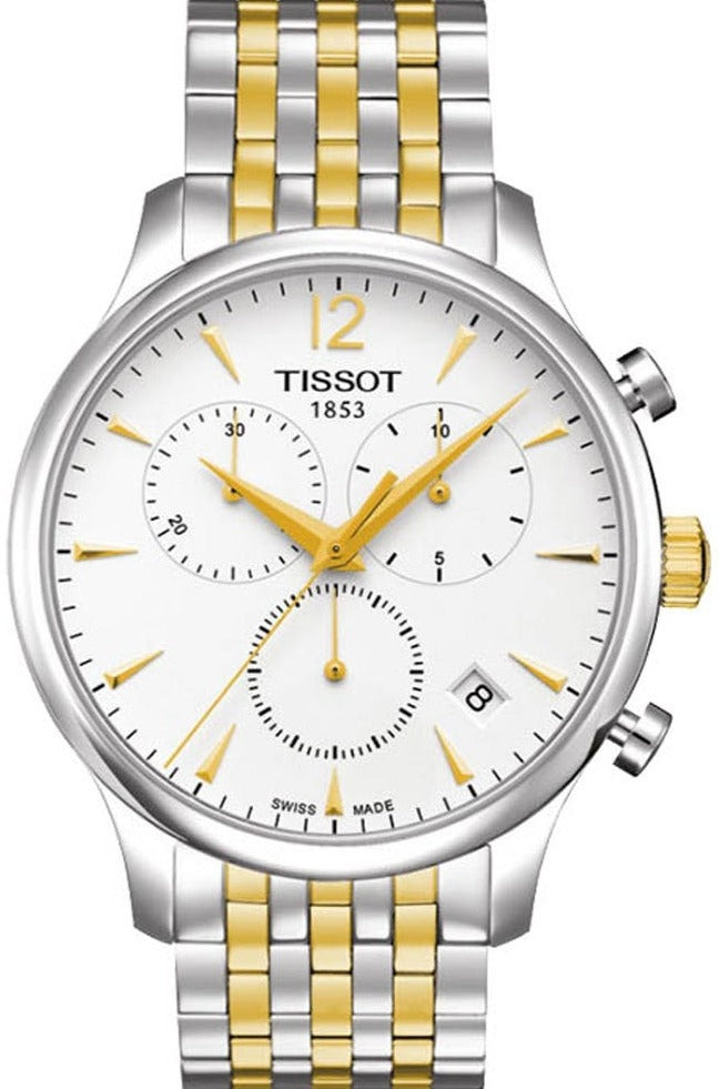 Tissot T Classic Tradition Chronograph White Dial Two Tone Mesh Bracelet Watch For Men - T063.617.22.037.00 Watches Tissot   